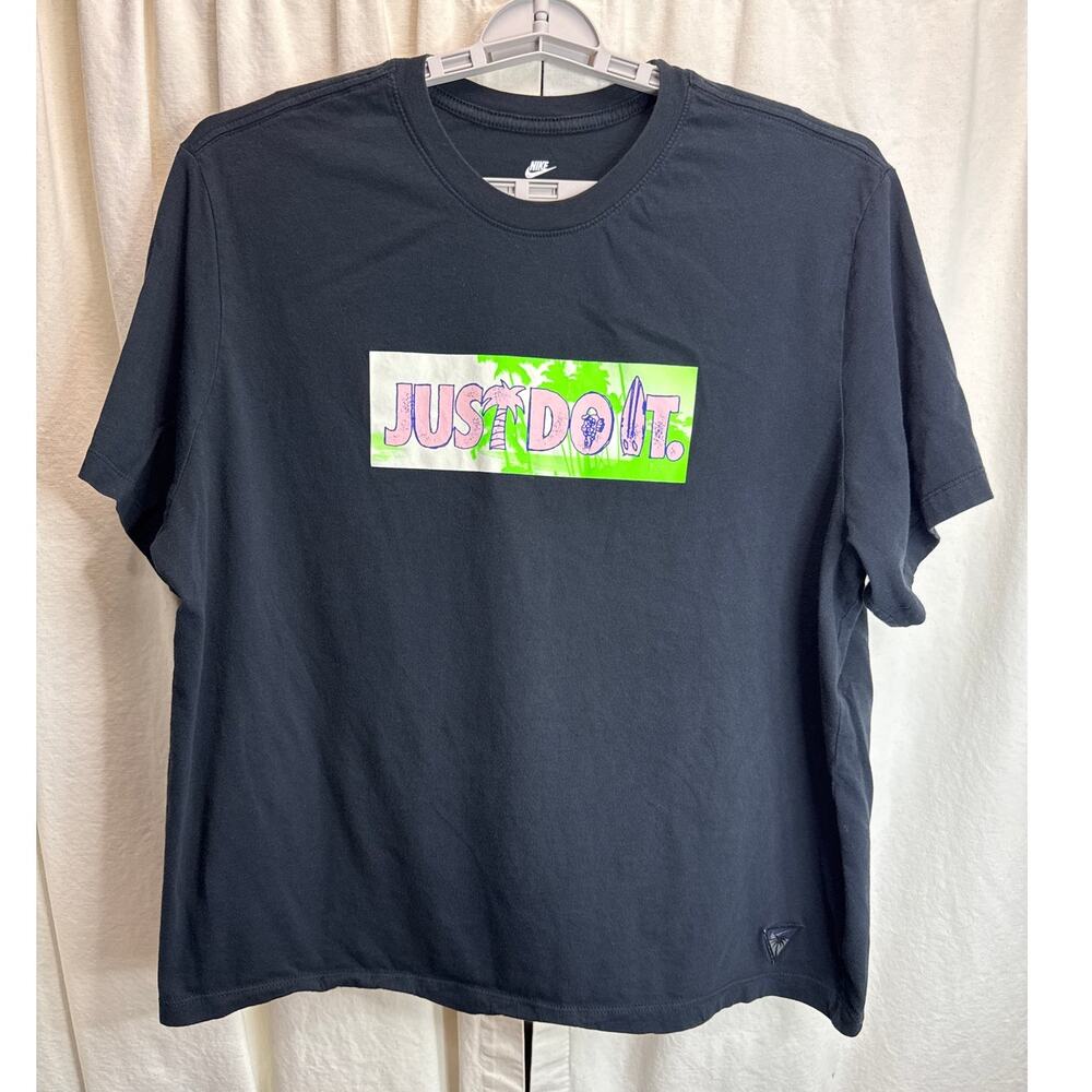 Nike Just Do It Tropical Beach Party Palm Tree Graphic Black T-Shirt Men's XXL